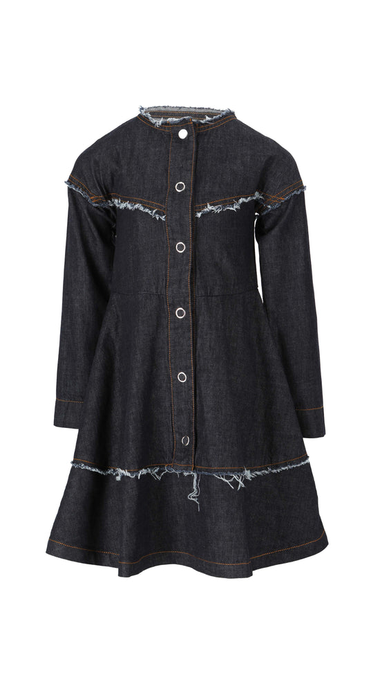 long sleeve lmn3 girls denim dress 23 in blue color