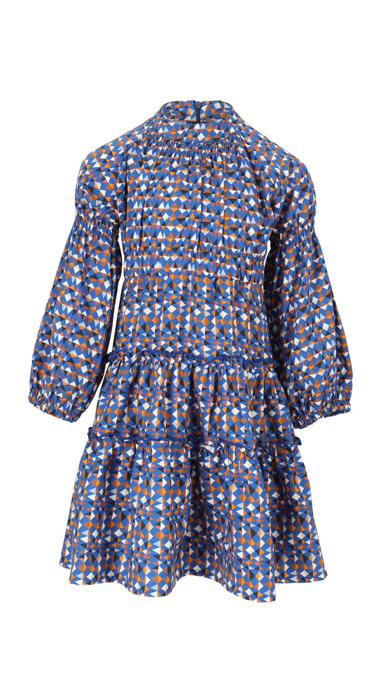 Load image into Gallery viewer, long sleeve lmn3 girls dress 28 in blue color print
