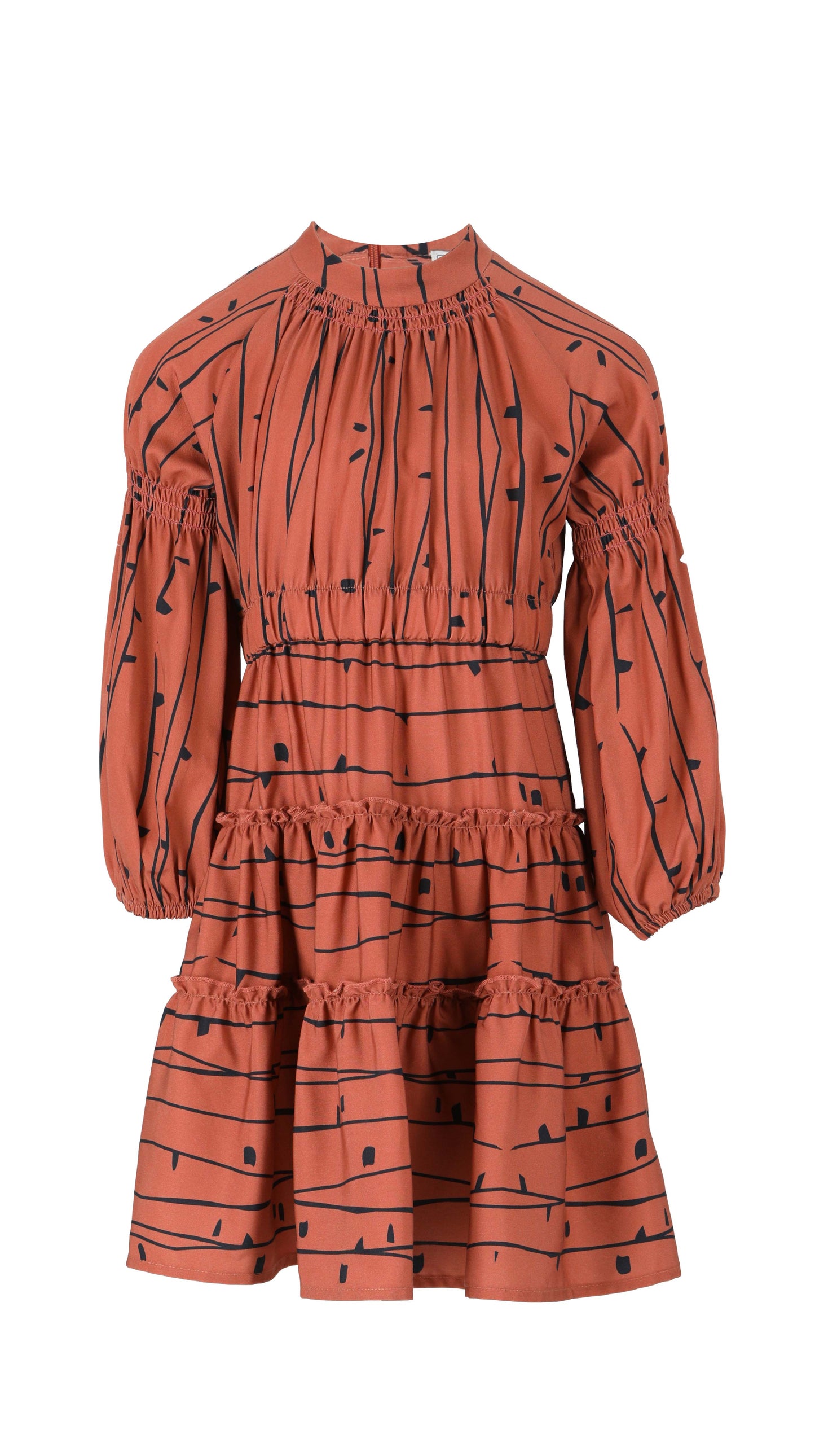 long sleeve lmn3 girls dress 28 in  brick color print