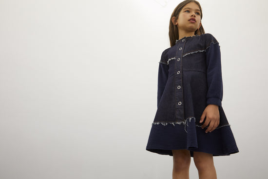 girl in long sleeve lmn3 denim dress 23 in blue color